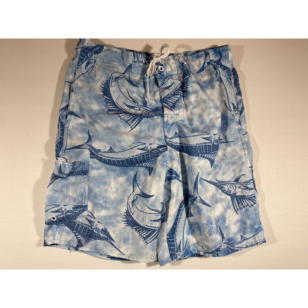 Bass Pro Shop Swim Trunks Mens Medium Marlin Coastal Fishing Beach Shorts